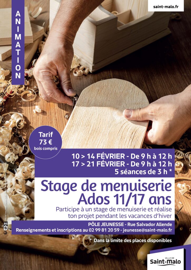 Stage de menuiserie - Ados 11 / 17 ans Du 10 au 21 janv 2025